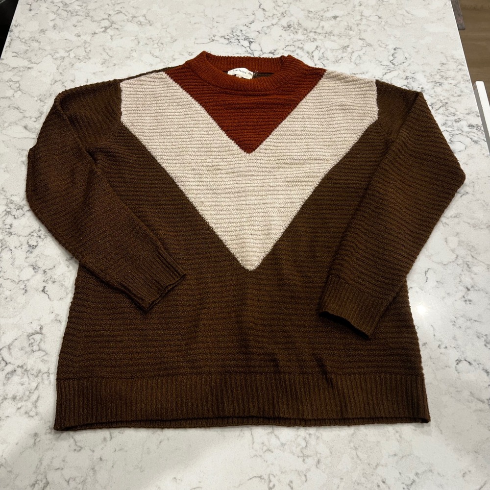 Böhme Womens Sweater Size S Brown Beige V Neck Pullover Long‎ Sleeve Knit